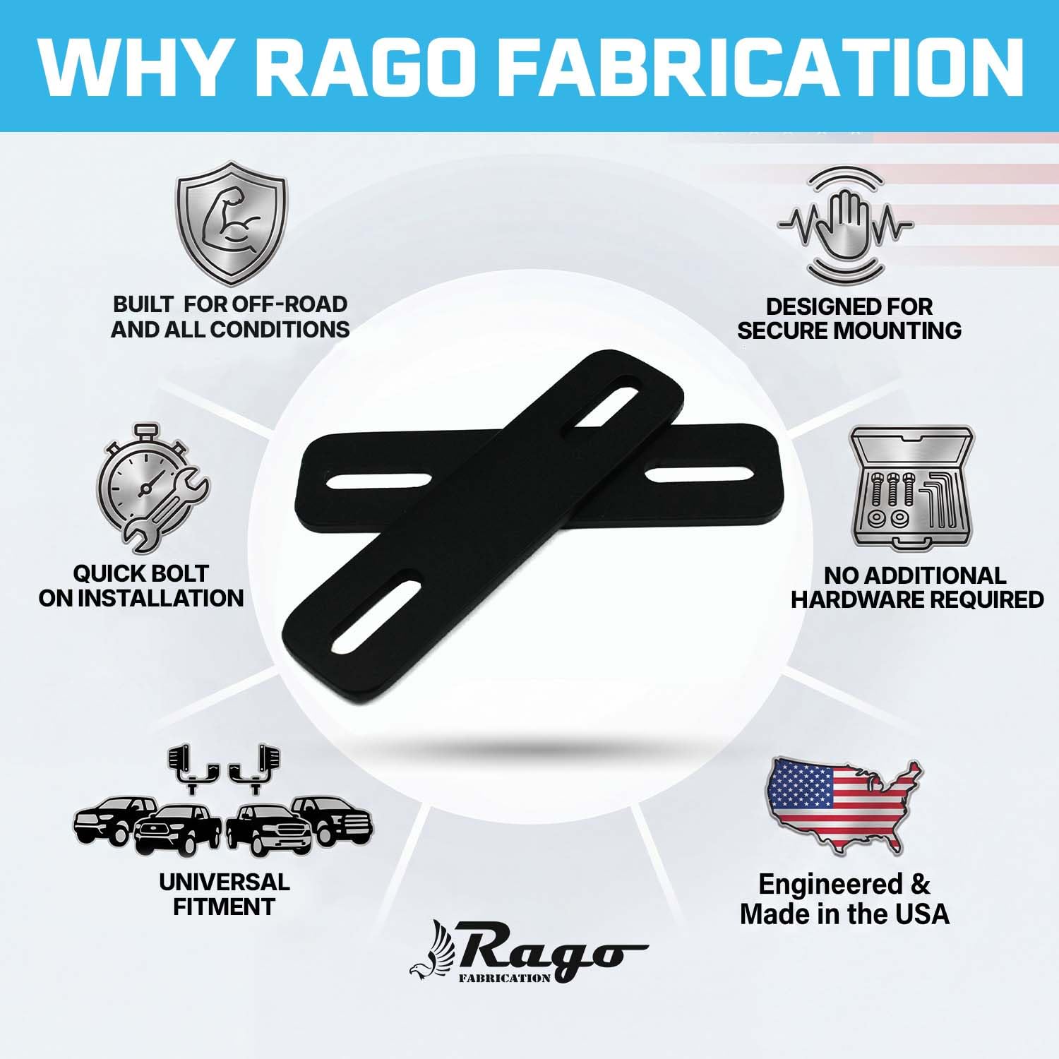Rago Fabrication bracket extension on a truck bereit for off road use
