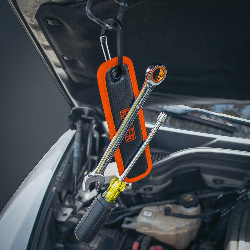 Railer portable magnetic pad clipped to belt for on-the-go use.