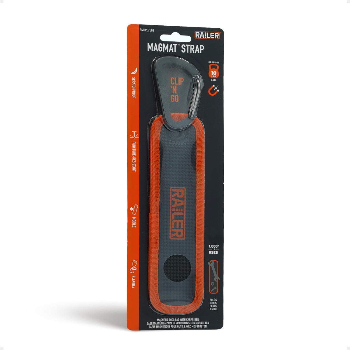 Railer magnetic tool mat on workbench holding wrenches and fasteners securely.