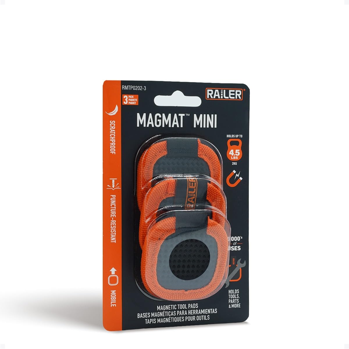 Railer mini magnetic pad 3-pack for versatile tool layout and small-parts security.