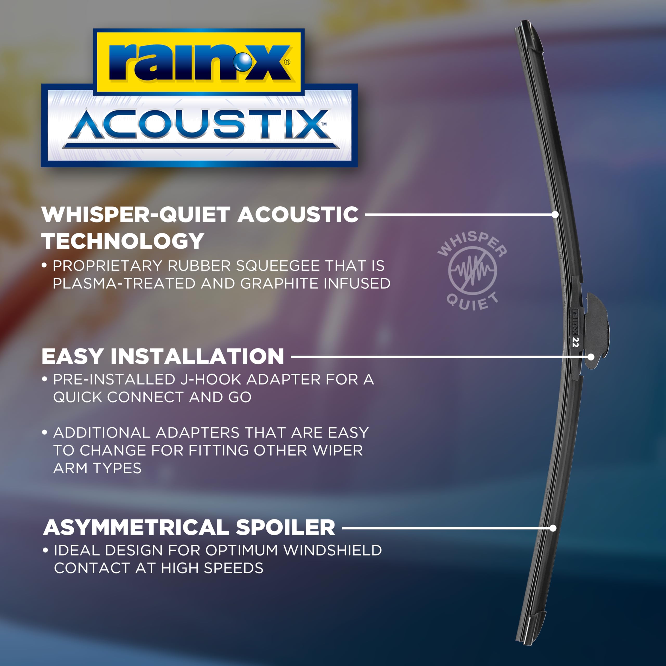 Rain-X Acoustix wiper closeup demonstrates damped vibration for smoother wipes