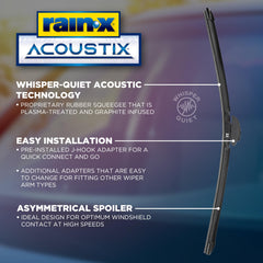 Rain-X Acoustix wiper closeup demonstrates damped vibration for smoother wipes