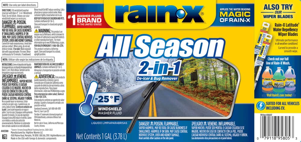 Pouring Rain-X washer fluid into a reservoir to boost windshield clarity.