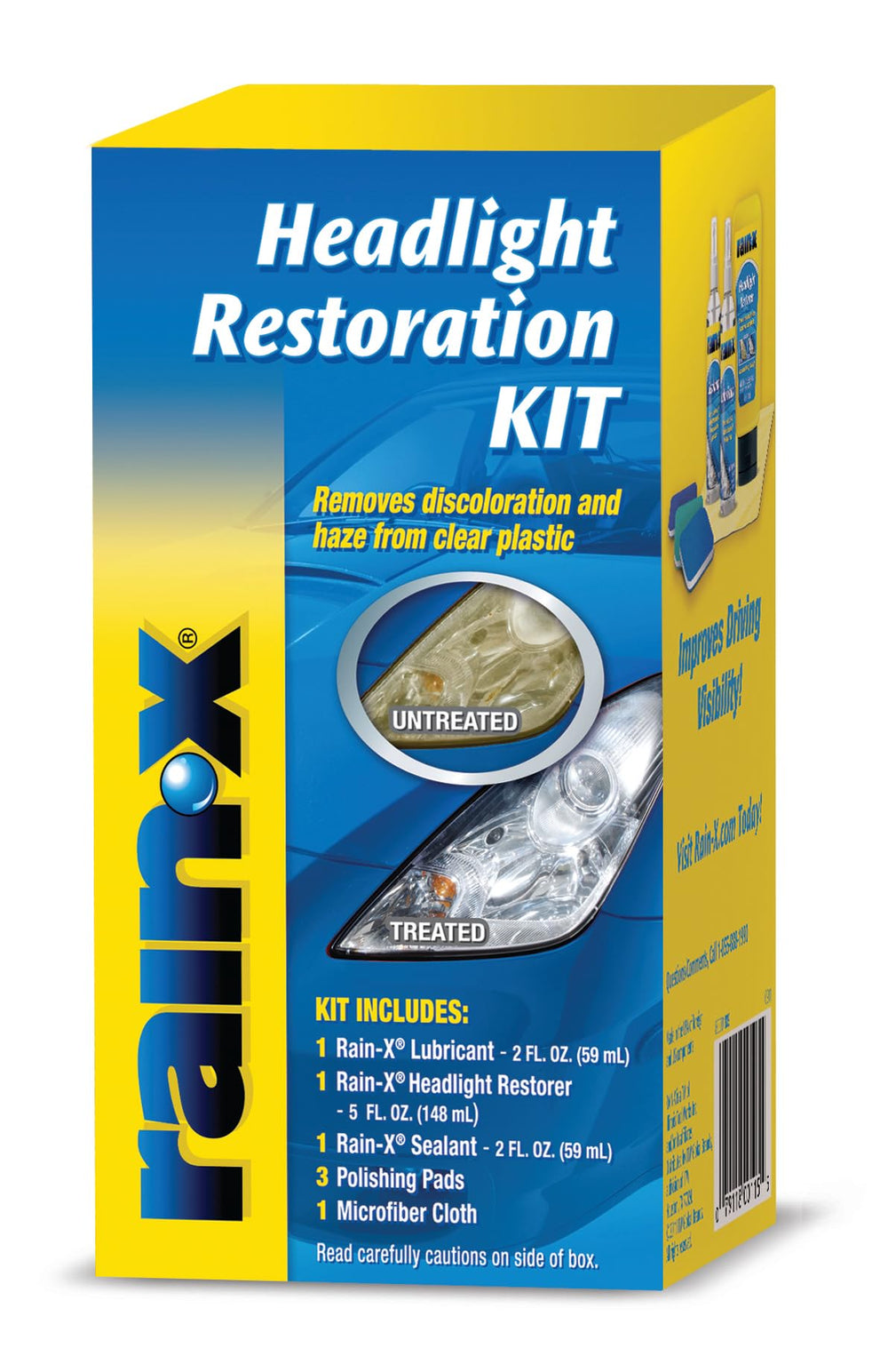 Rain-X Headlight Restoration Kit packaging with all-in-one solution for clearer headlights