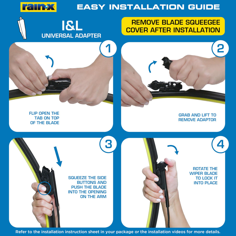 Rain-X Installock adapter system enables quick, secure fit on many wiper arms.