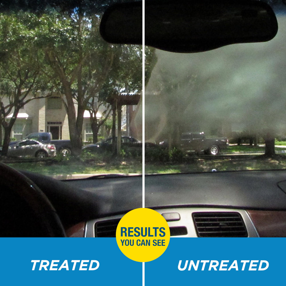 Rain-X Interior Glass Anti-Fog in car shows clear driving visibility
