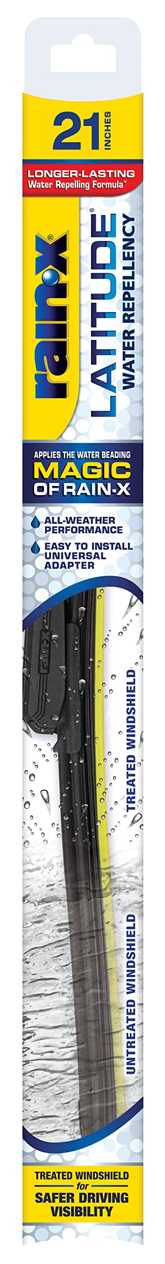 Rain-X Latitude 21-inch wiper blade on windshield for clear all-weather visibility