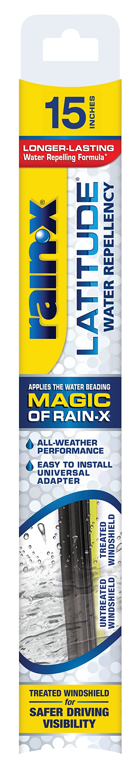 Rain-X repellency wiper blade 15 inch beads water for clearer visibility in rain