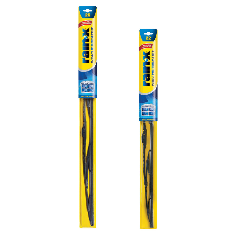 Rain-X WeatherBeater blades pack shows 26- and 22-inch sizes for versatile visibility