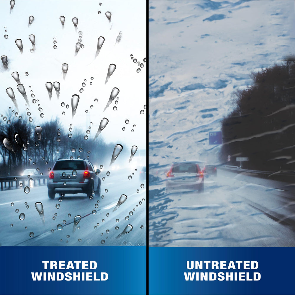 Rain-X wiper blade performing in snowy conditions for clear wipe.