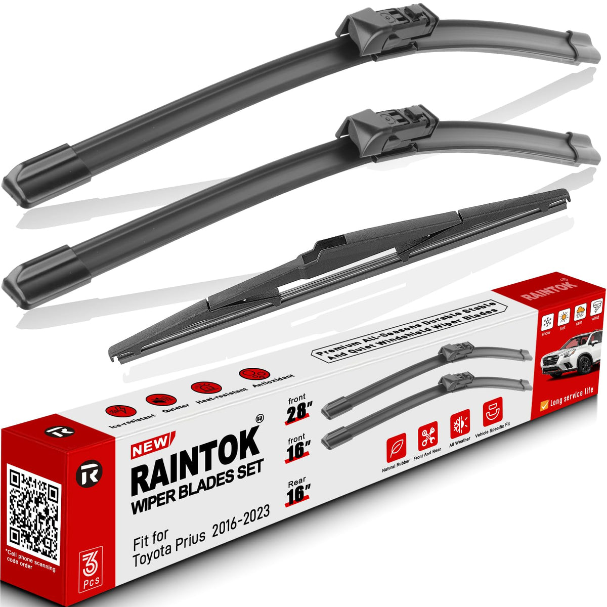 RAINTOK Prius 28-inch front wiper blade in action for clear rain visibility.