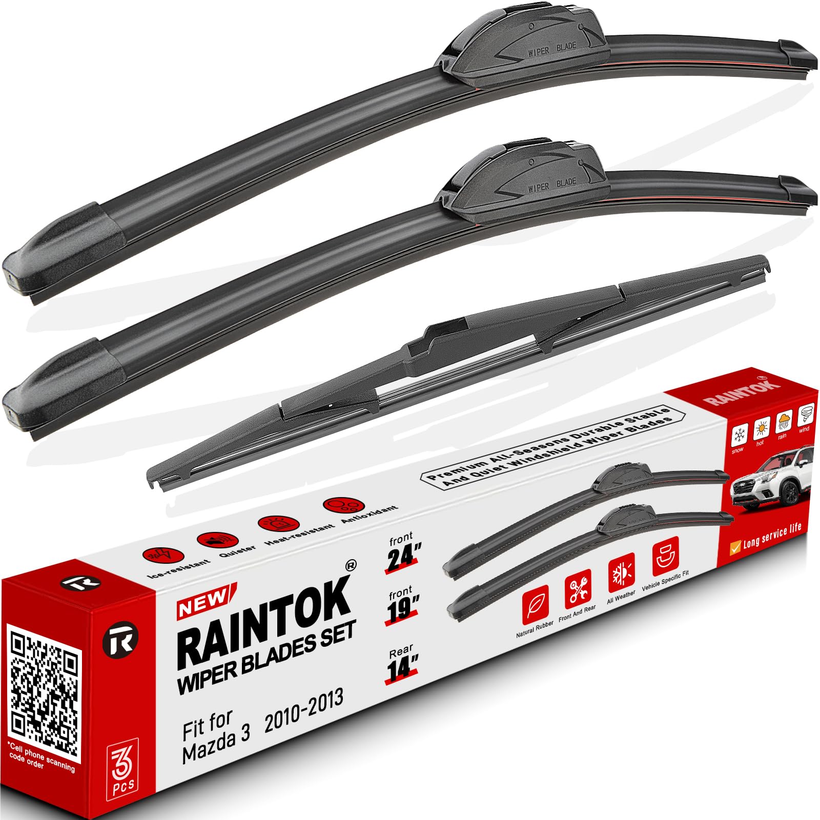 RAINTOK Mazda3 front 24-inch blade for smooth rain wiping.