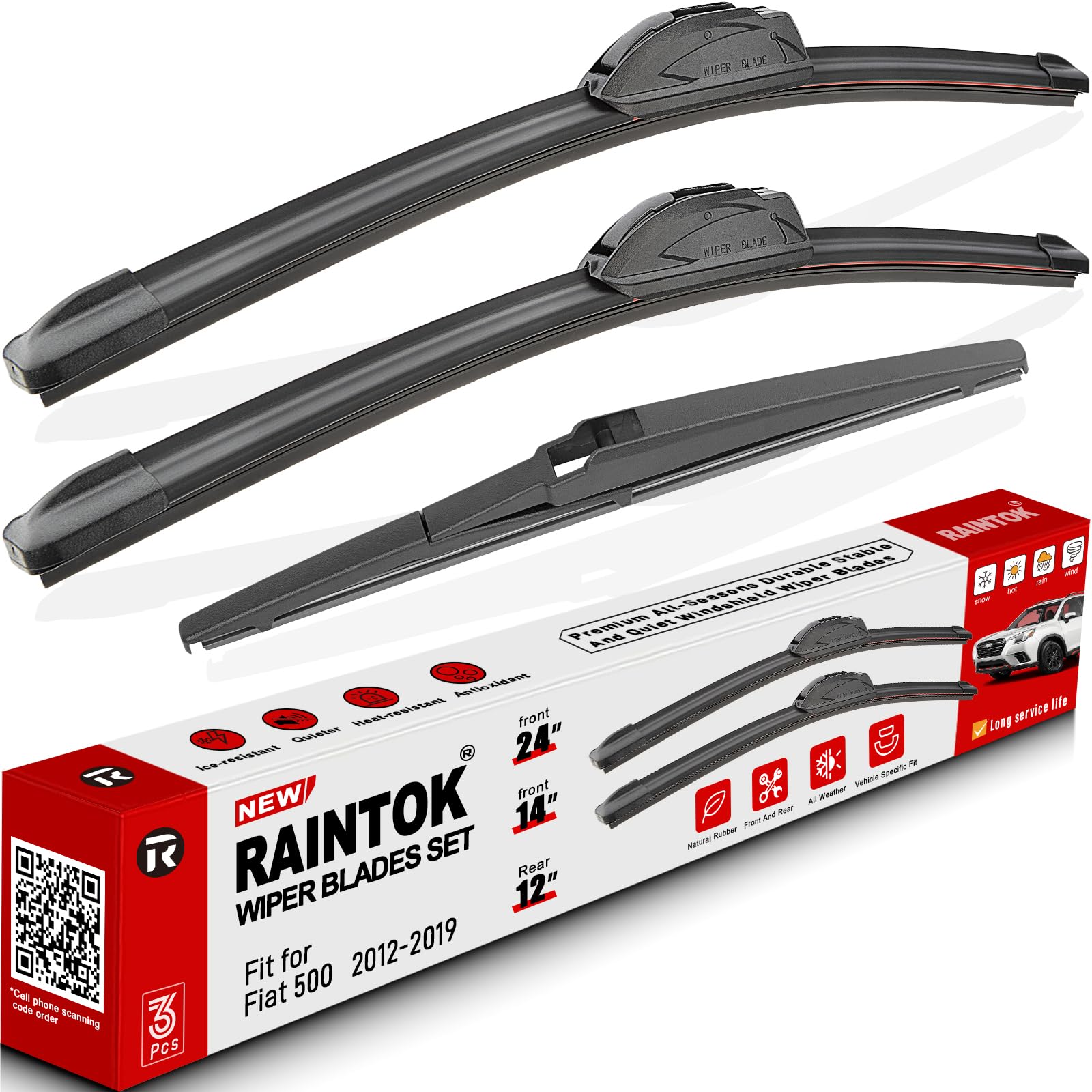 RAINTOK Fiat 500 front 24-inch blade for clear daytime visibility