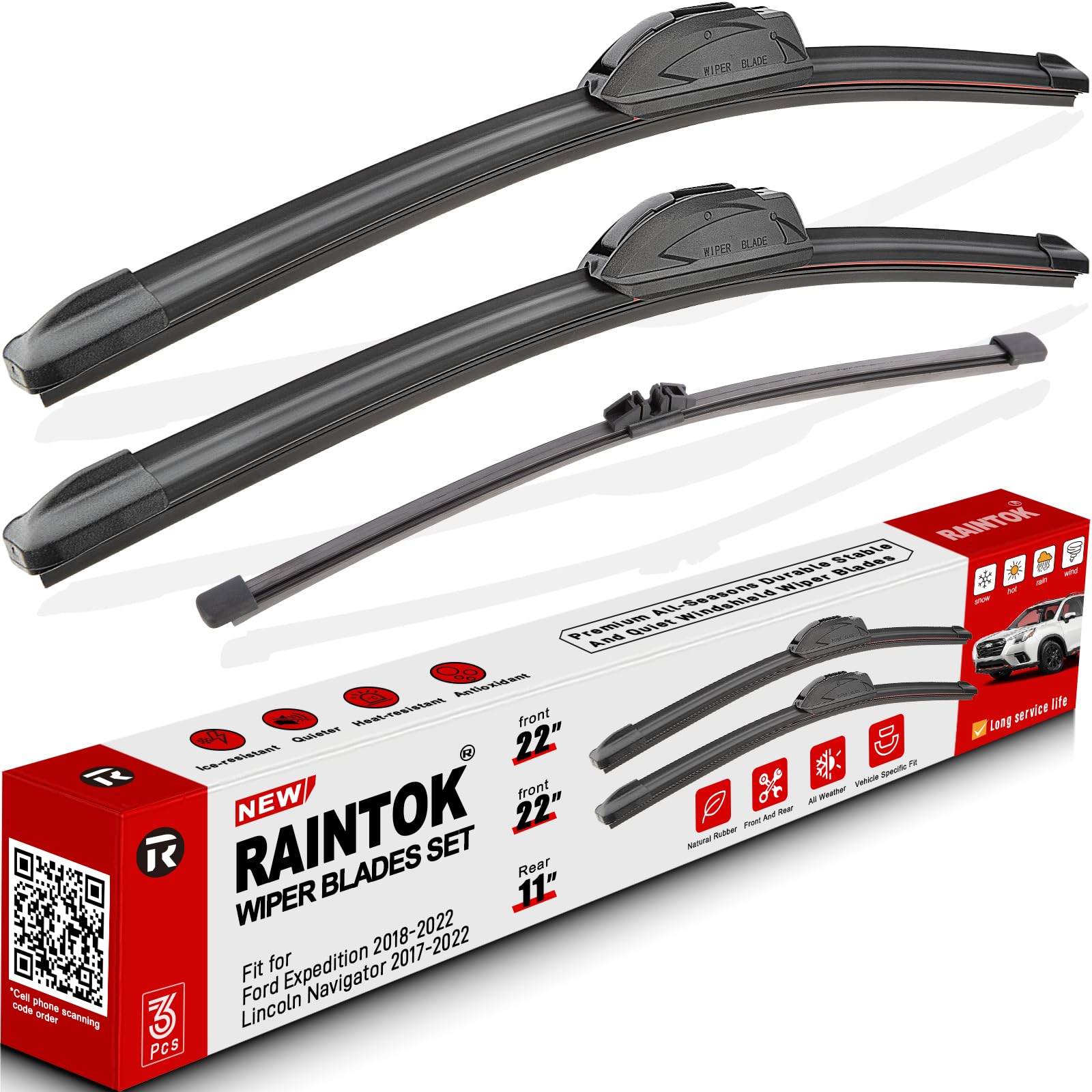 Raintok wiper blades front 22in for Ford Expedition deliver clear rain performance.