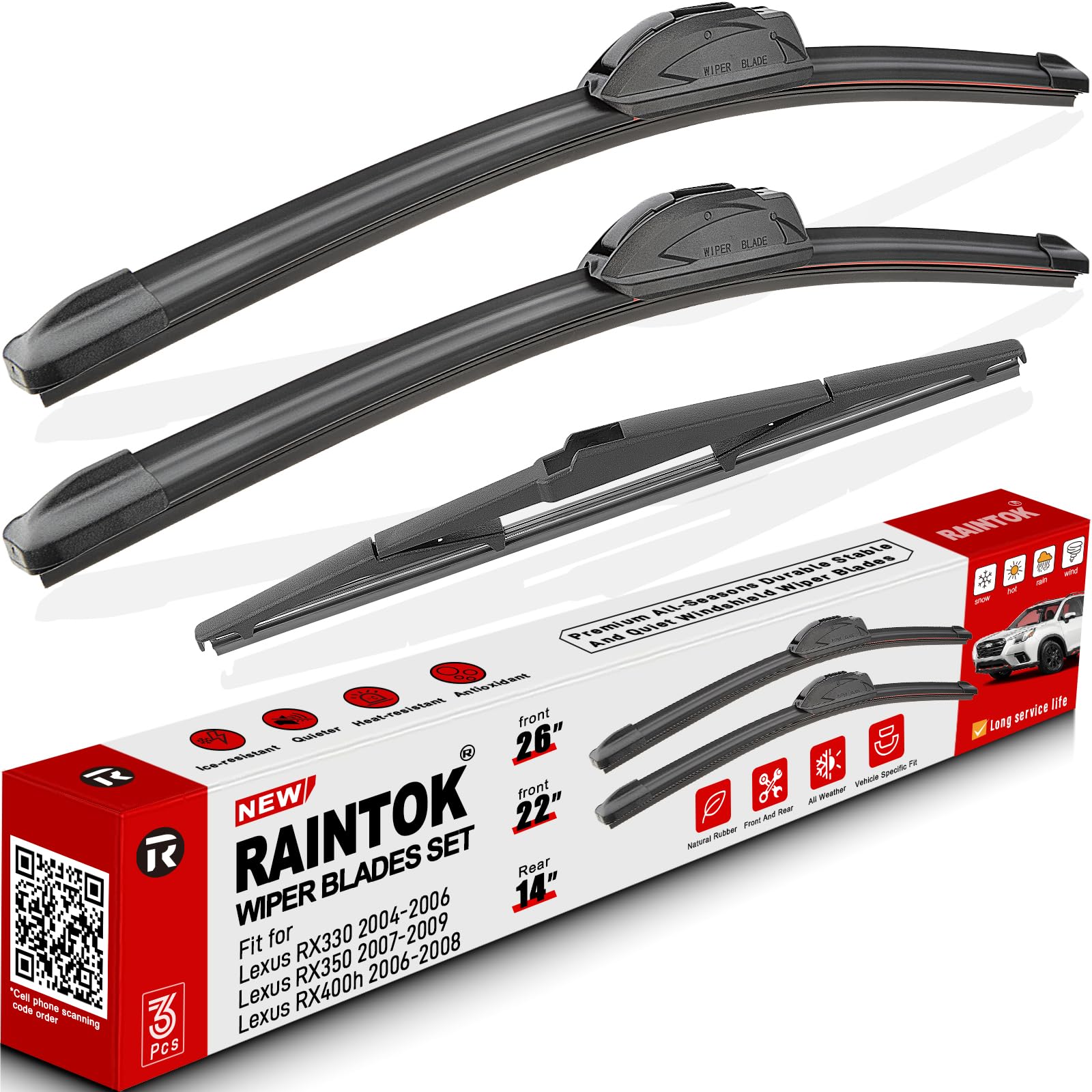 RAINTOK wiper blades for Lexus RX330 front 26inch provide smooth, quiet sweeping for clear visibility
