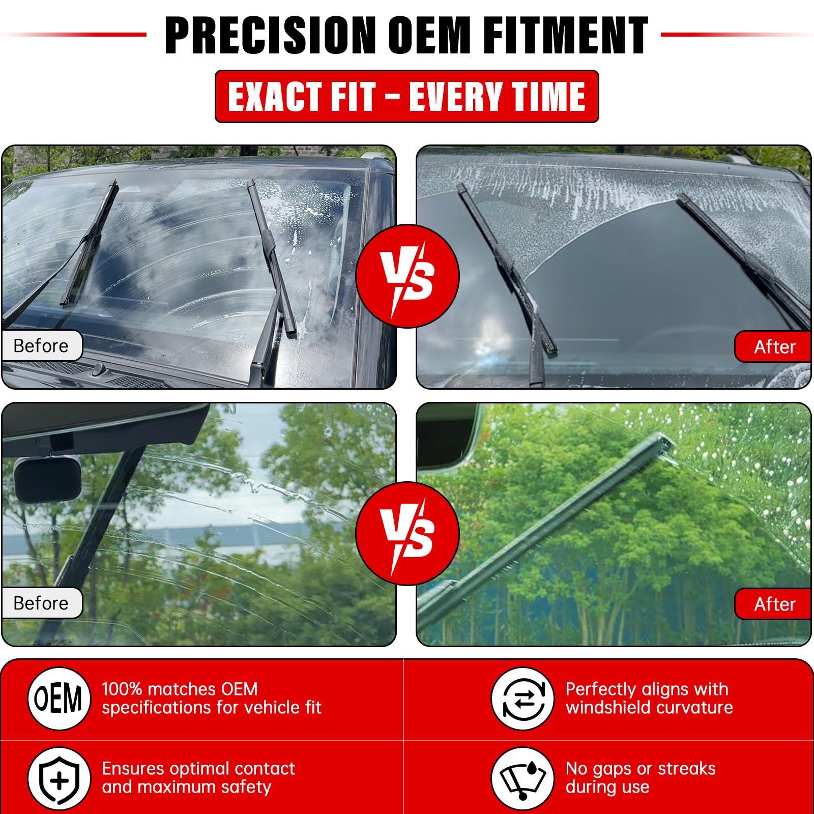 Raintok memory steel spring ensures even contact across the windscreen.