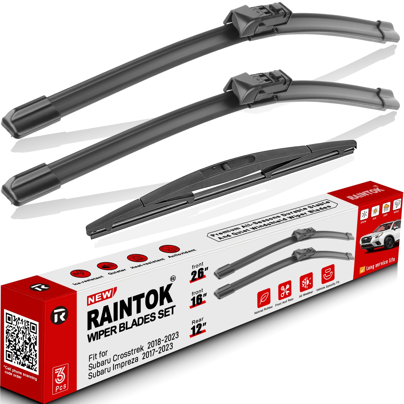 RAINTOK wiper set for Subaru Crosstrek-Impreza provides full front and rear coverage.