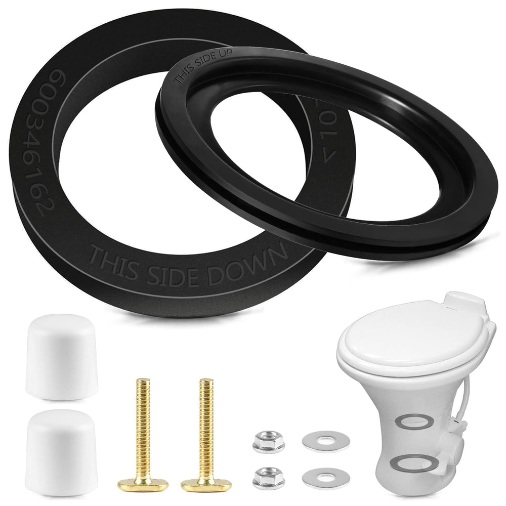 Rakiyada RV Toilet Seal Kit package showing complete replacement parts for Dometic compatibility.