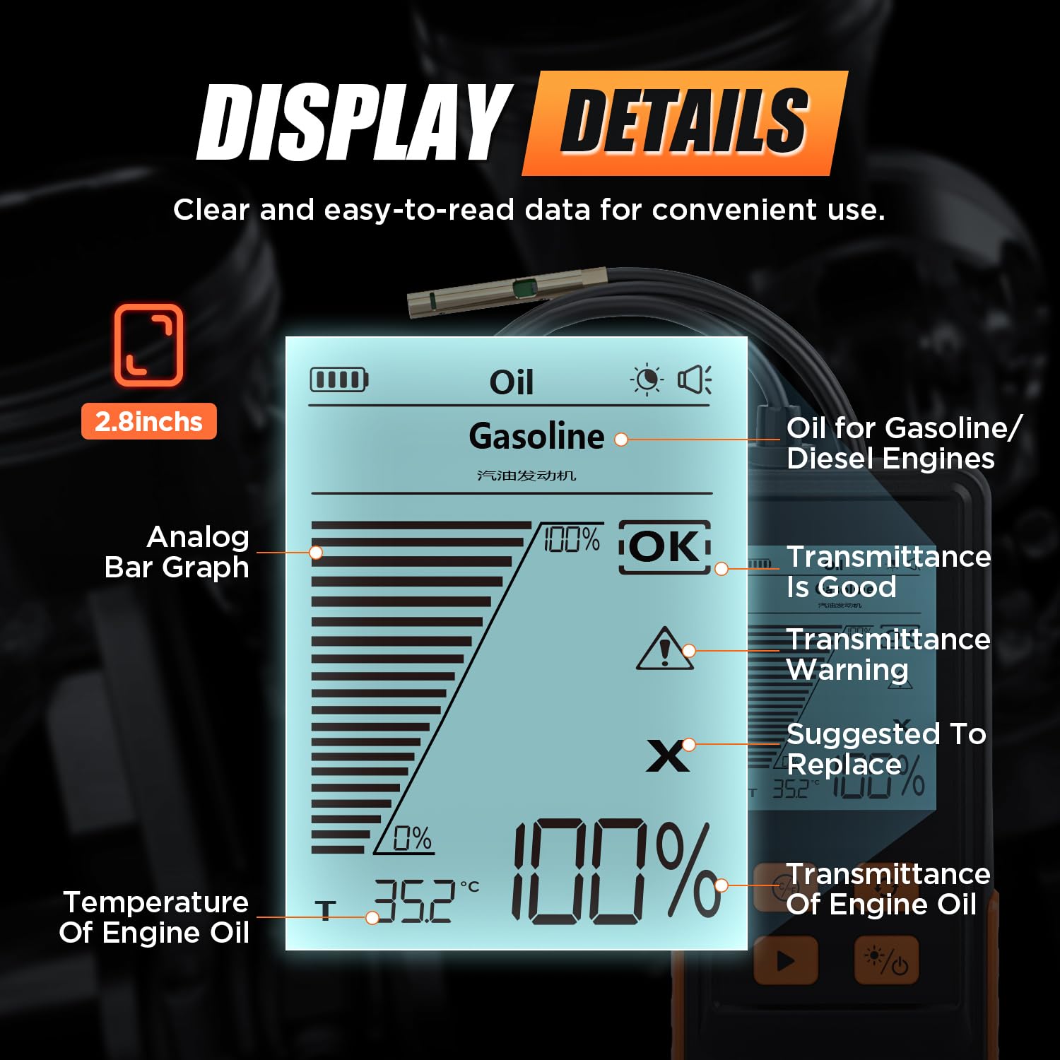 RALBIL oil-quality testing tool helps determine when to change oil.