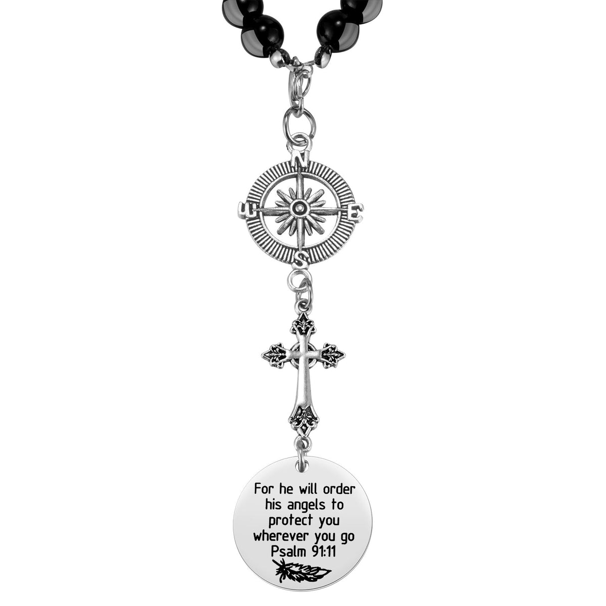 Ralukiia Cross Car Charm with guardian angel charm, protective road companion