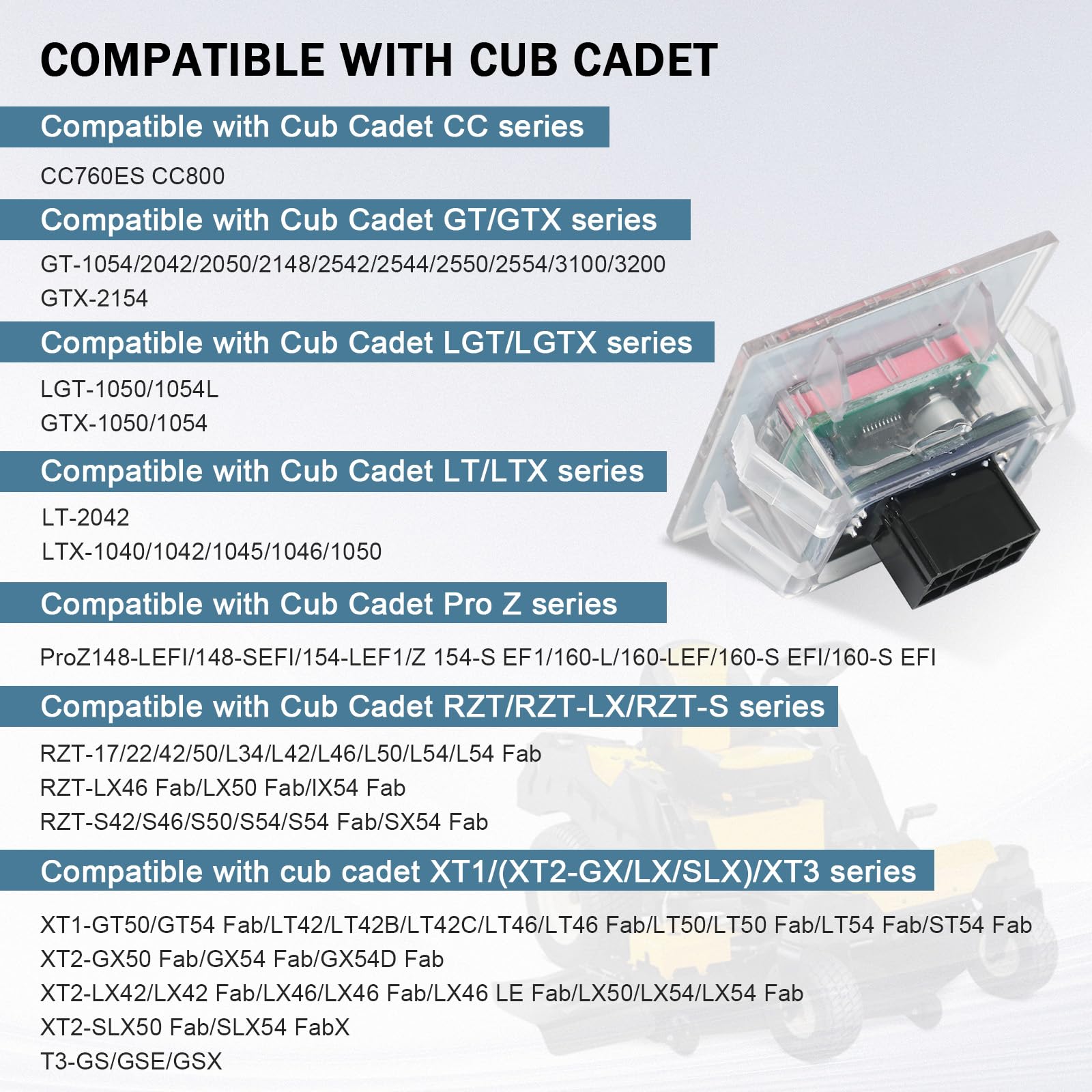 RALZAOTO Cub Cadet XT1-GT54 compatibility supports versatile mower models for reliable integration.