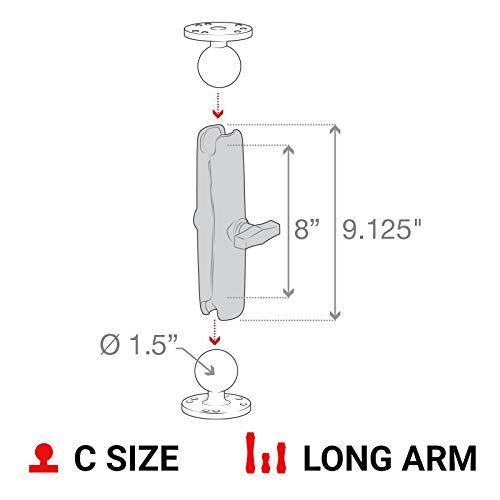 RAM MOUNTS 201U-D marine-grade aluminum construction for durability.