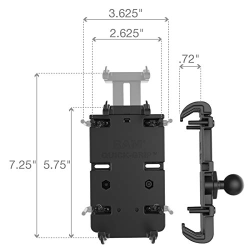 RAM Mounts Quick-Grip XL one-handed insertion simplifies mounting in tight spaces.