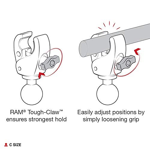 RAM MOUNTS Tough-Claw base on bicycle handlebars for hands-free devices.