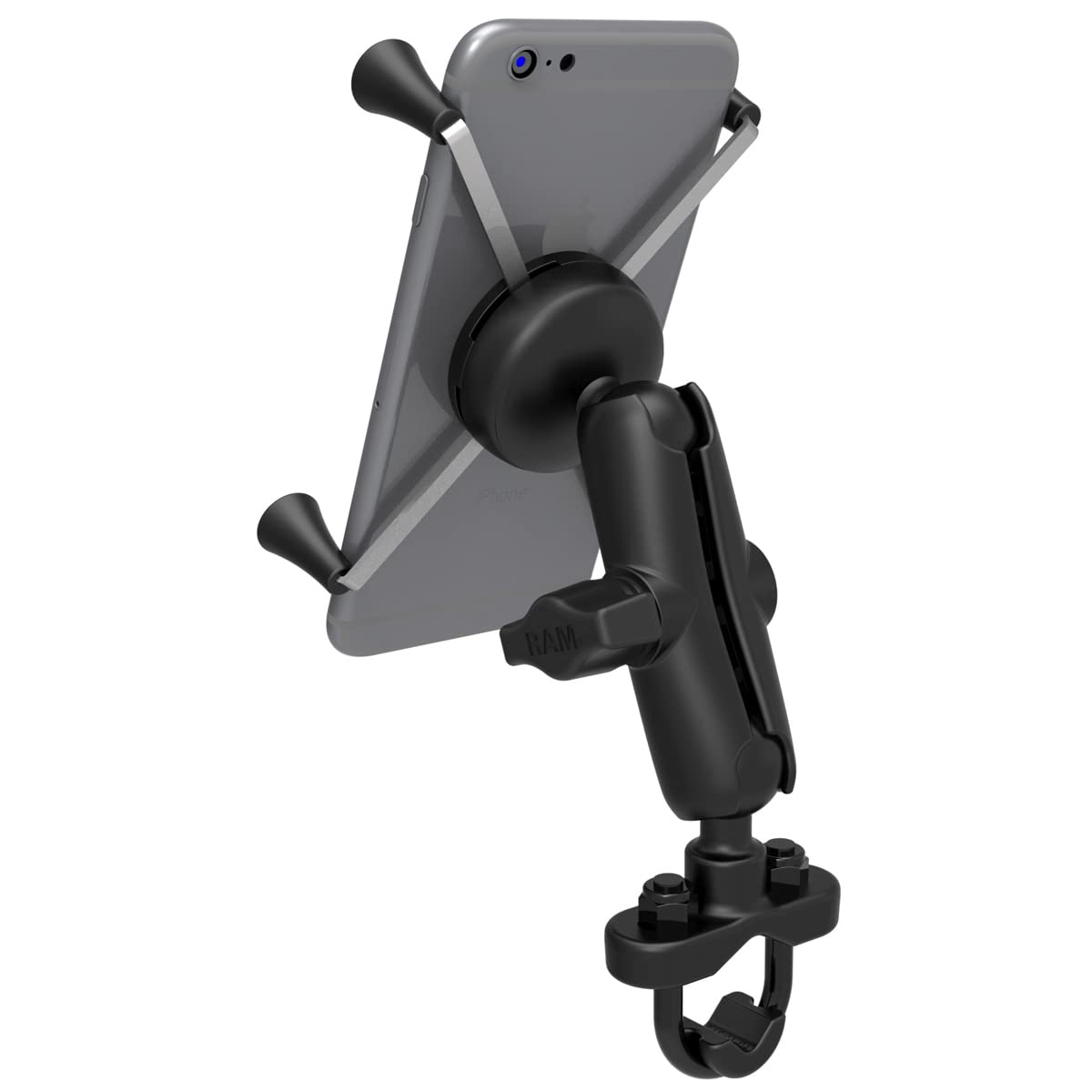 RAM MOUNTS U-bolt base attaching to a bike rail for versatile installation
