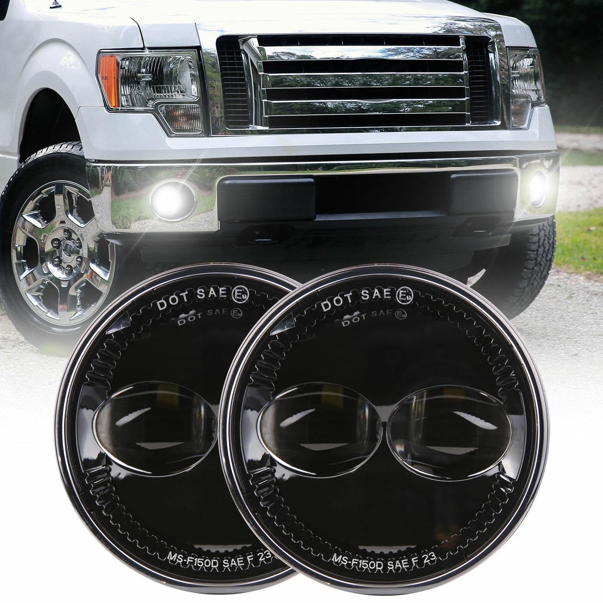 RAMJET4X4 LED fog light for F-150, front view, enhanced nighttime visibility.