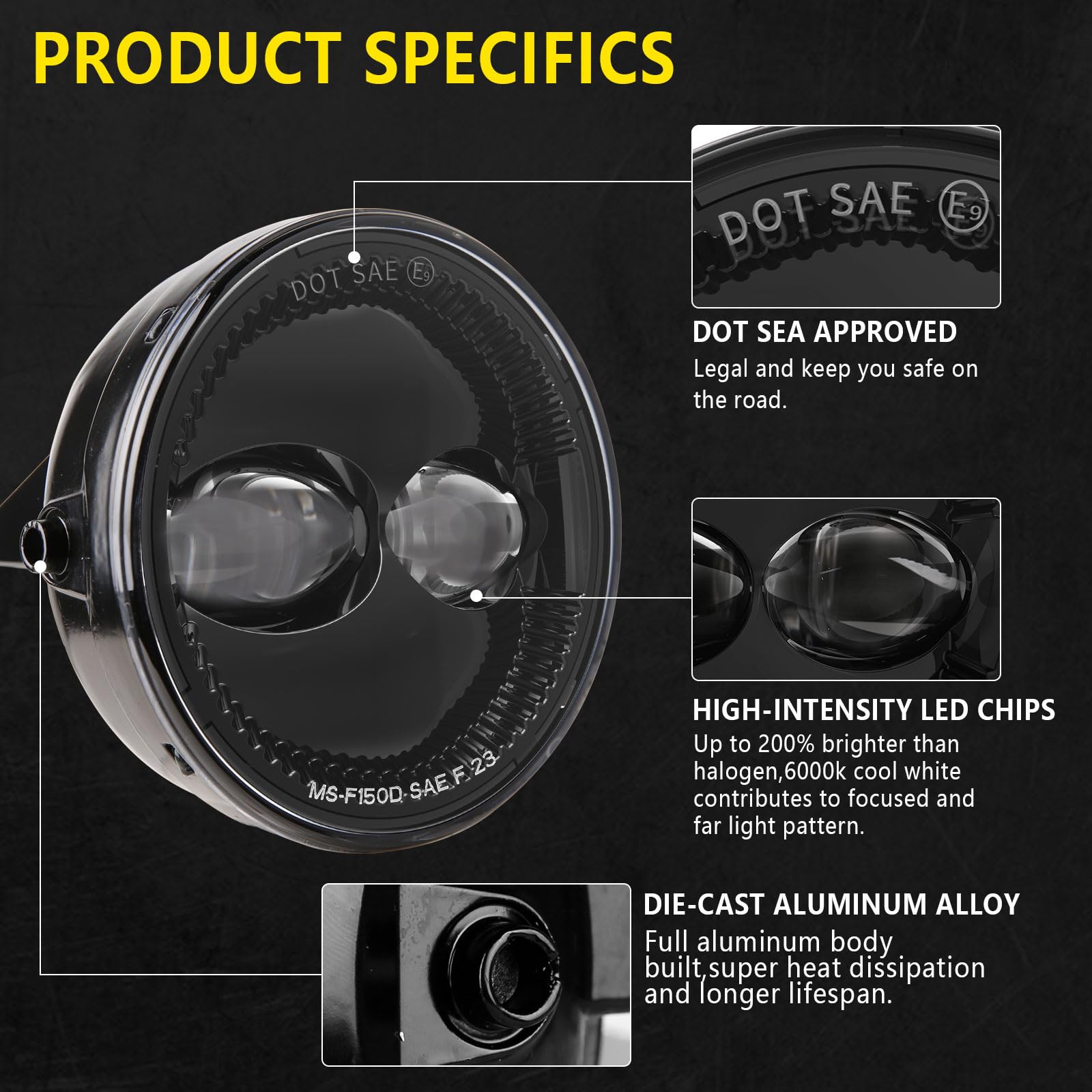 RAMJET4X4 LED fog light, side profile, durable aluminum housing for rugged conditions.