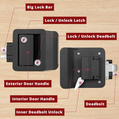 Ramkle RV entry door lock interior mechanism showing silent switch and built-in deadbolt