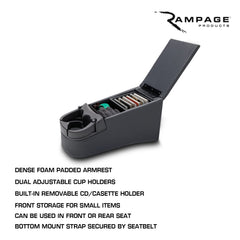 Rampage padded armrest on the universal truck bench console for comfortable trips