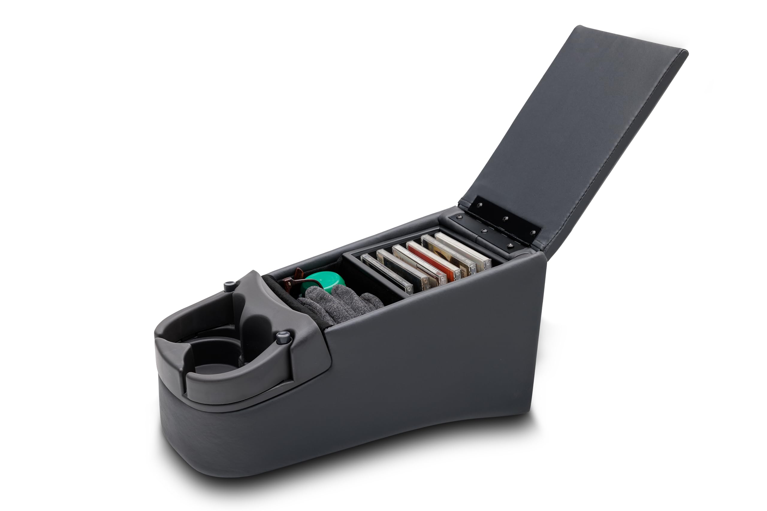 Rampage front storage inside the universal truck bench console keeps phones and glasses organized