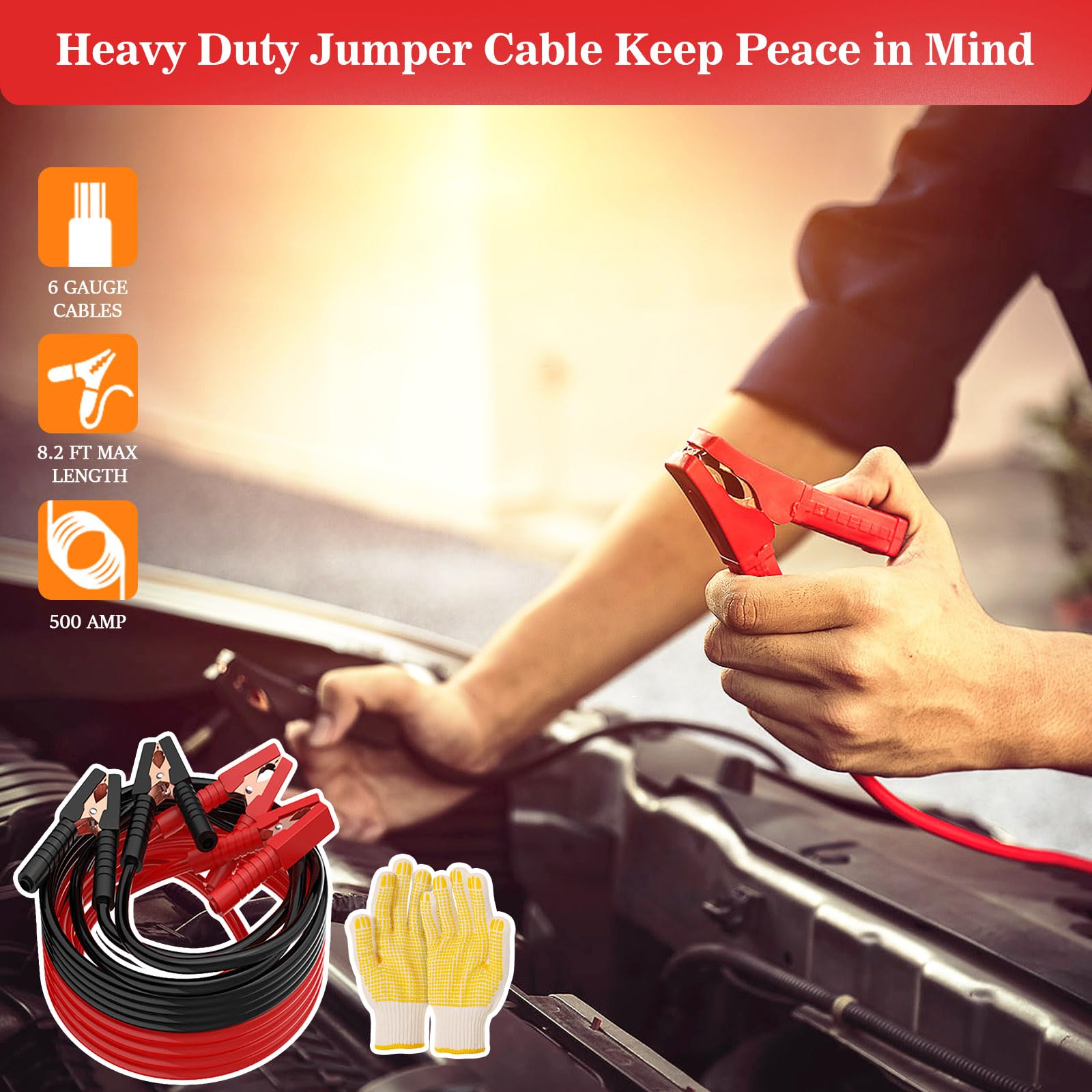 Ranallto 500A jumper cables with insulated clamps for safe starts.