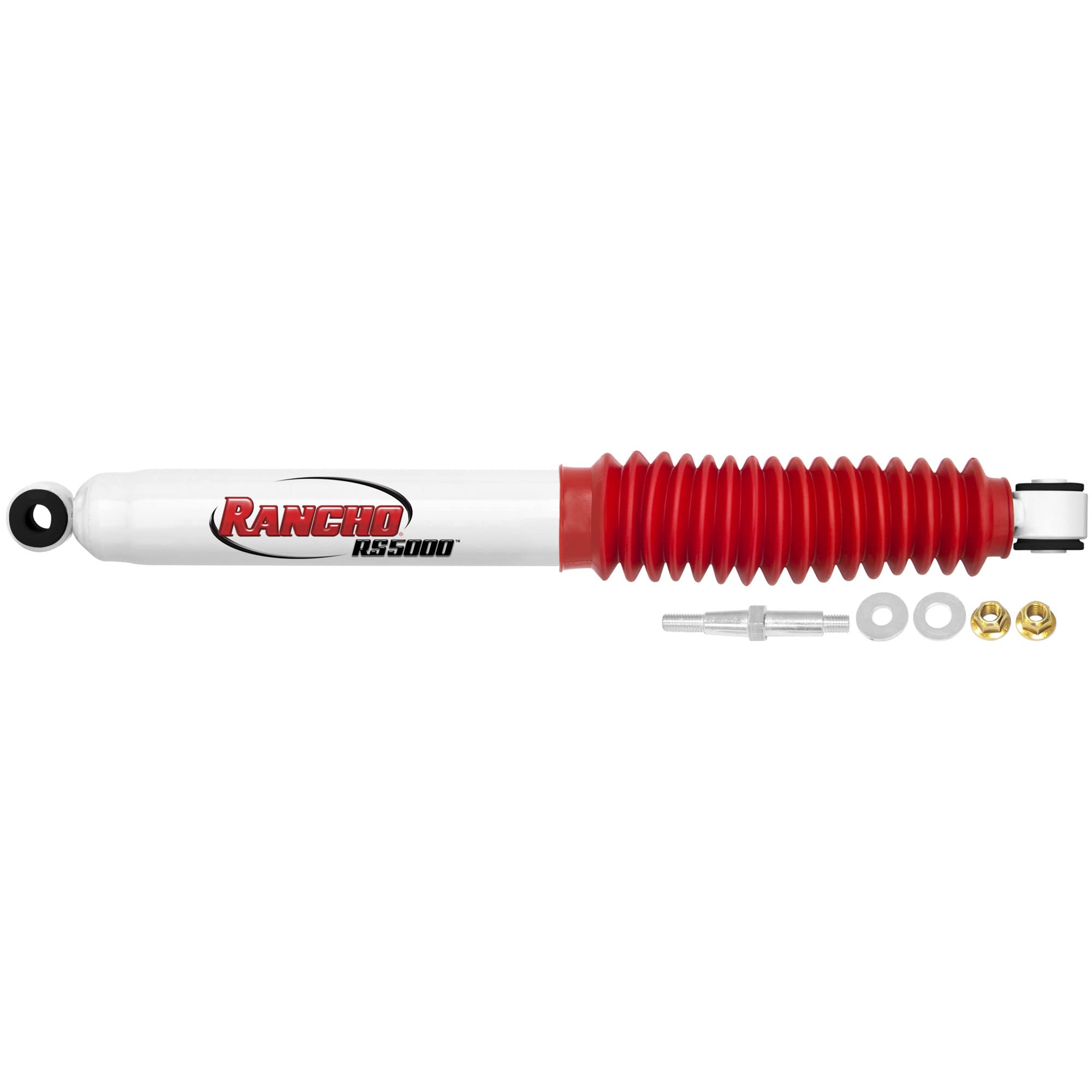 Rancho RS5000 RS5415 steering damper front view for improved steering stability