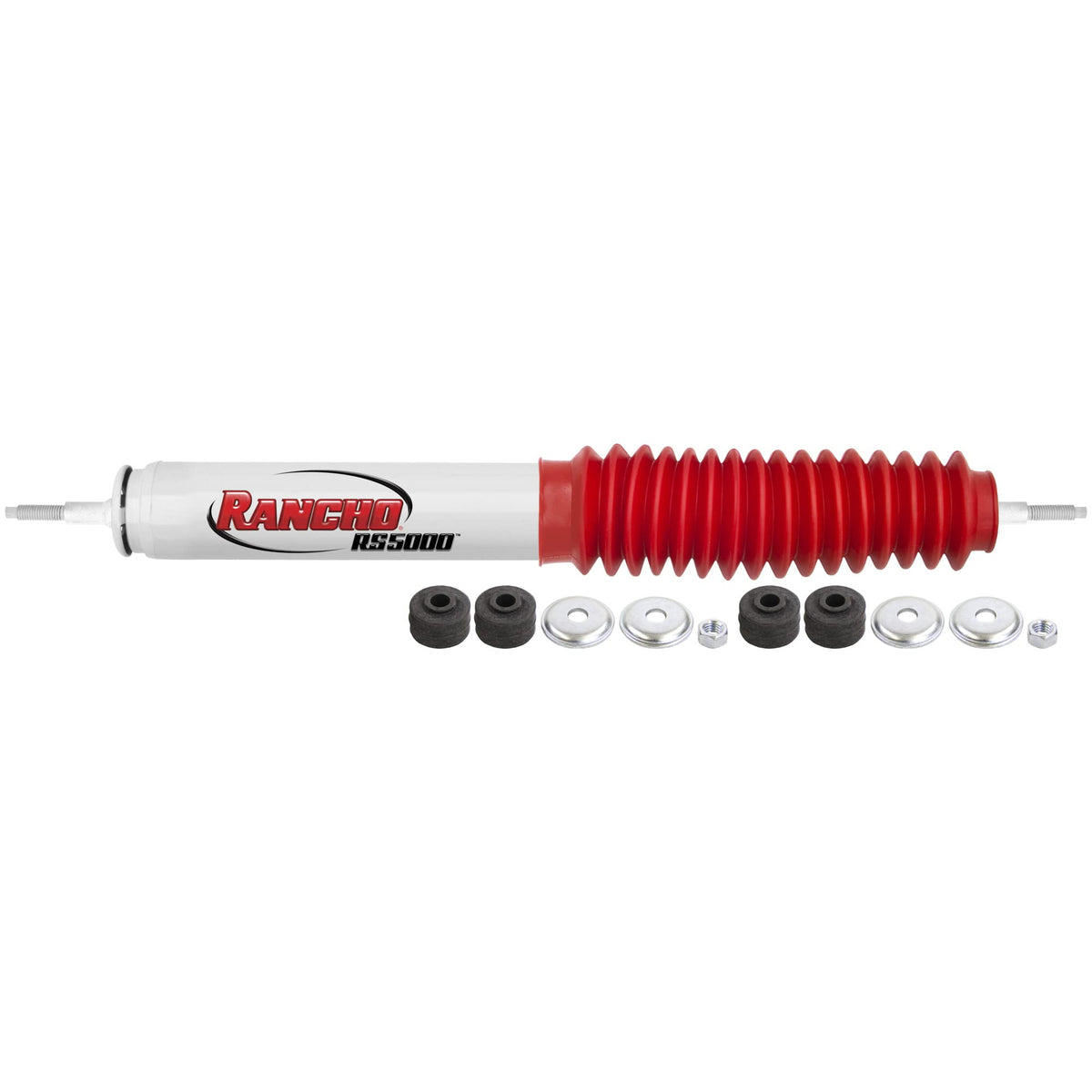 Rancho RS5402 RS5000 Series steering stabilizer improves stability for oversized tires.
