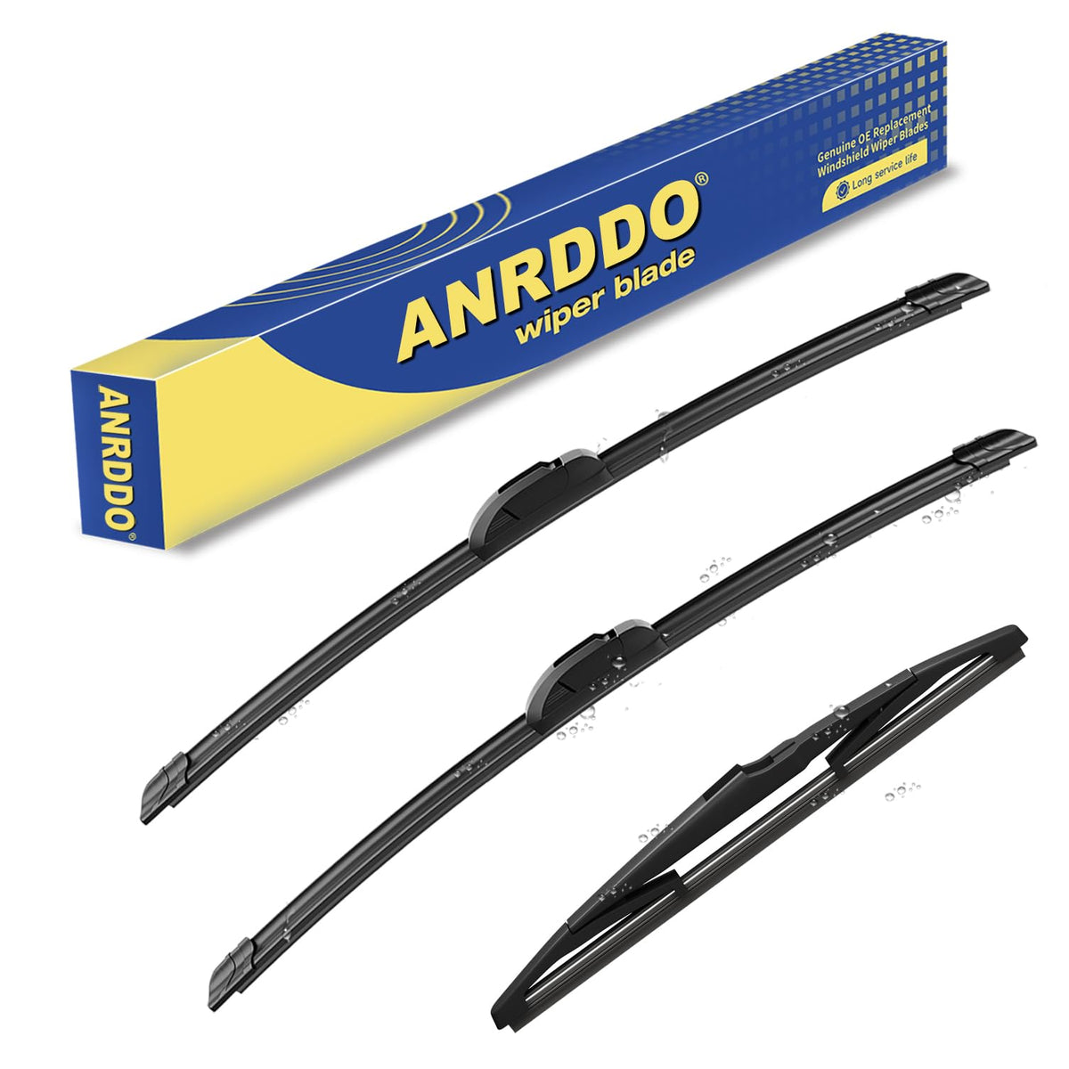 ANRDDO 3-piece wiper blades set in 26-inch, 16-inch, and 11-inch sizes for a clean windshield.