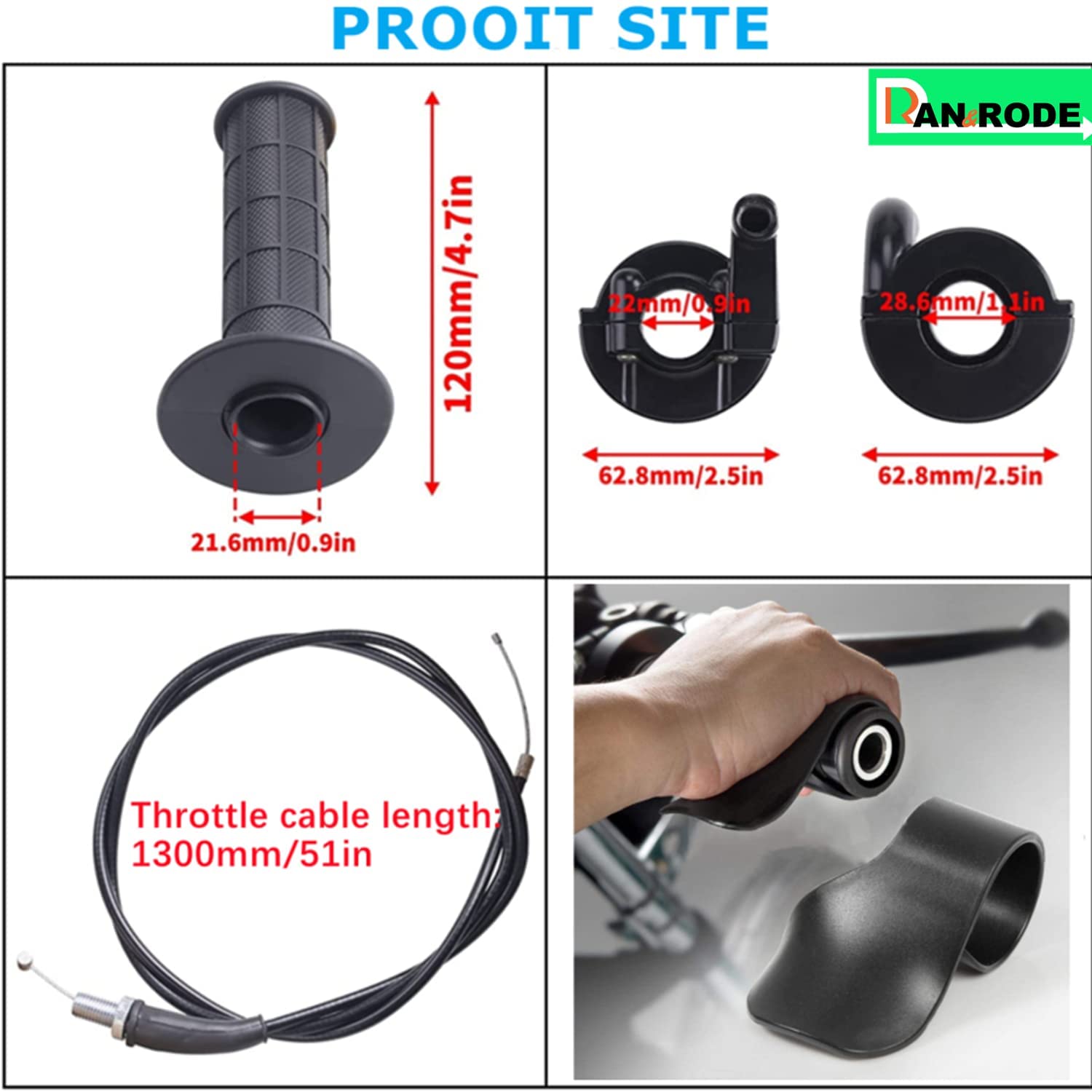 Ran&Rode mini bike throttle assembly right grip for precise twisting.
