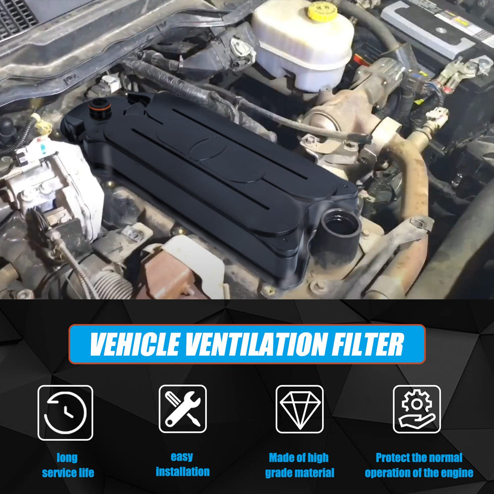 RANSOTO CCV filter installed in a 6.7L Cummins engine bay for easy replacement.