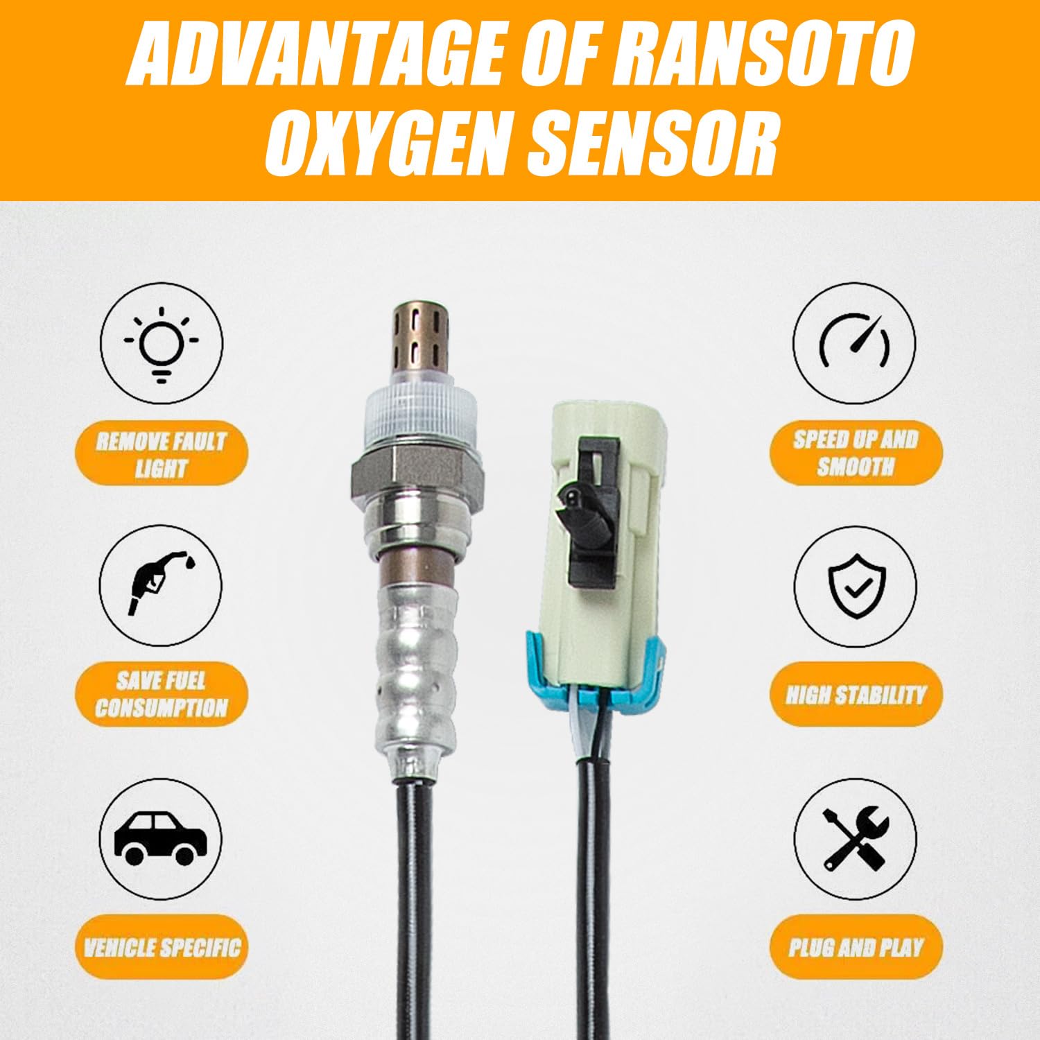 RANSOTO O2 sensor rear view shows heat-resistant wiring for durable operation