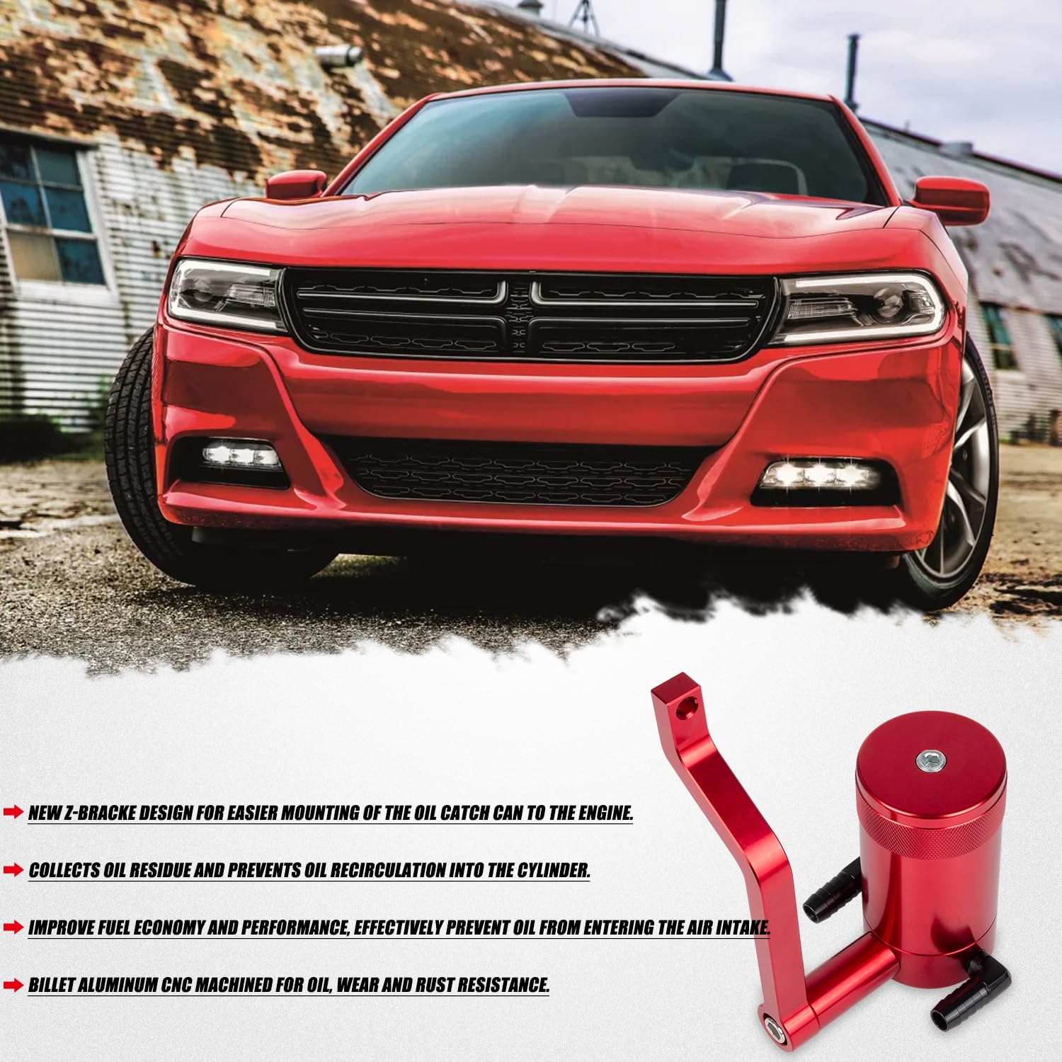 RANSOTO red anodized finish enhances engine bay aesthetics.
