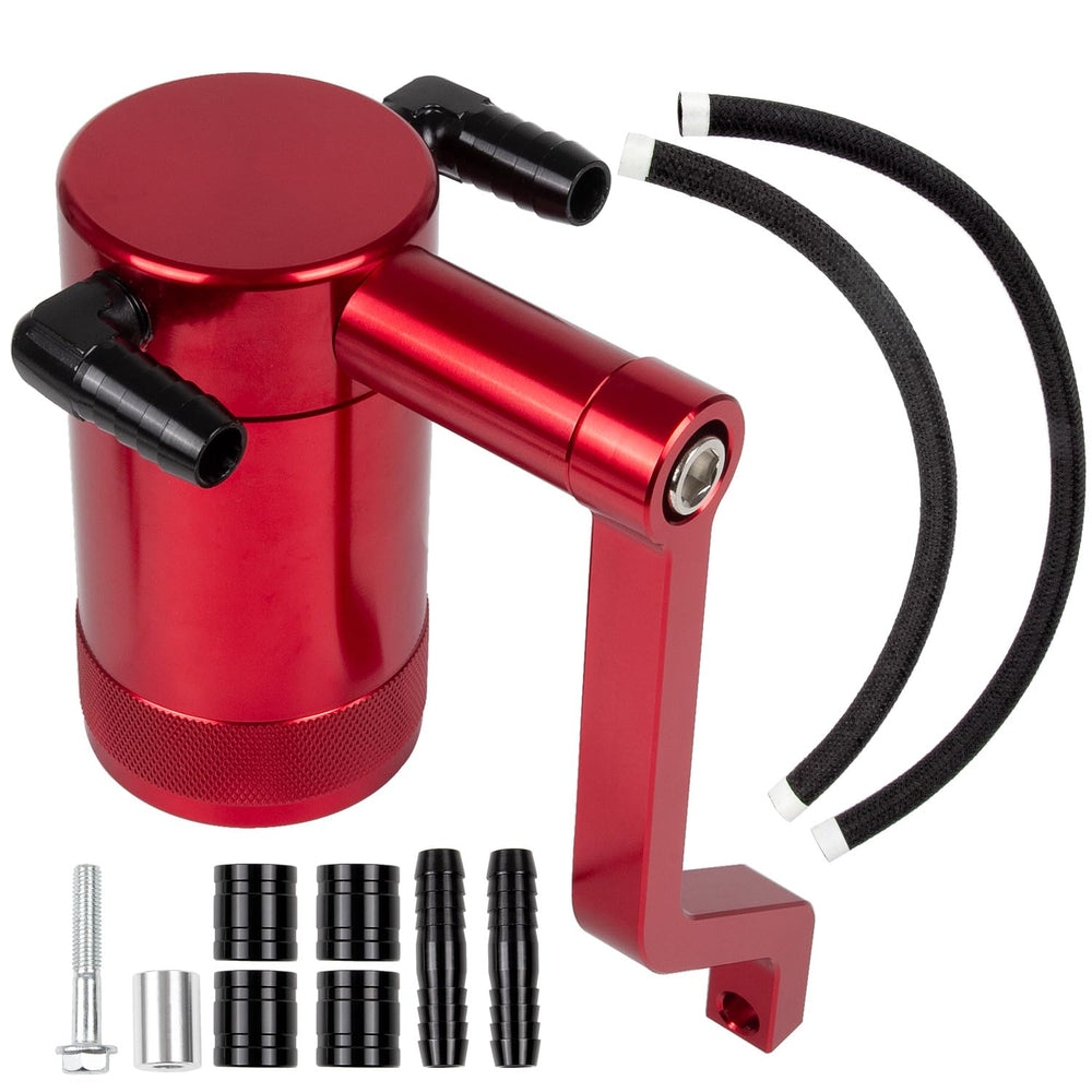RANSOTO oil catch can red billet aluminum body for durability.