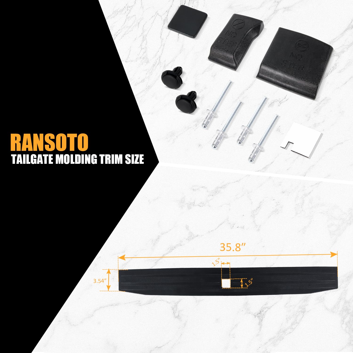 RANSOTO tailgate molding trim compatibility label shows correct fit