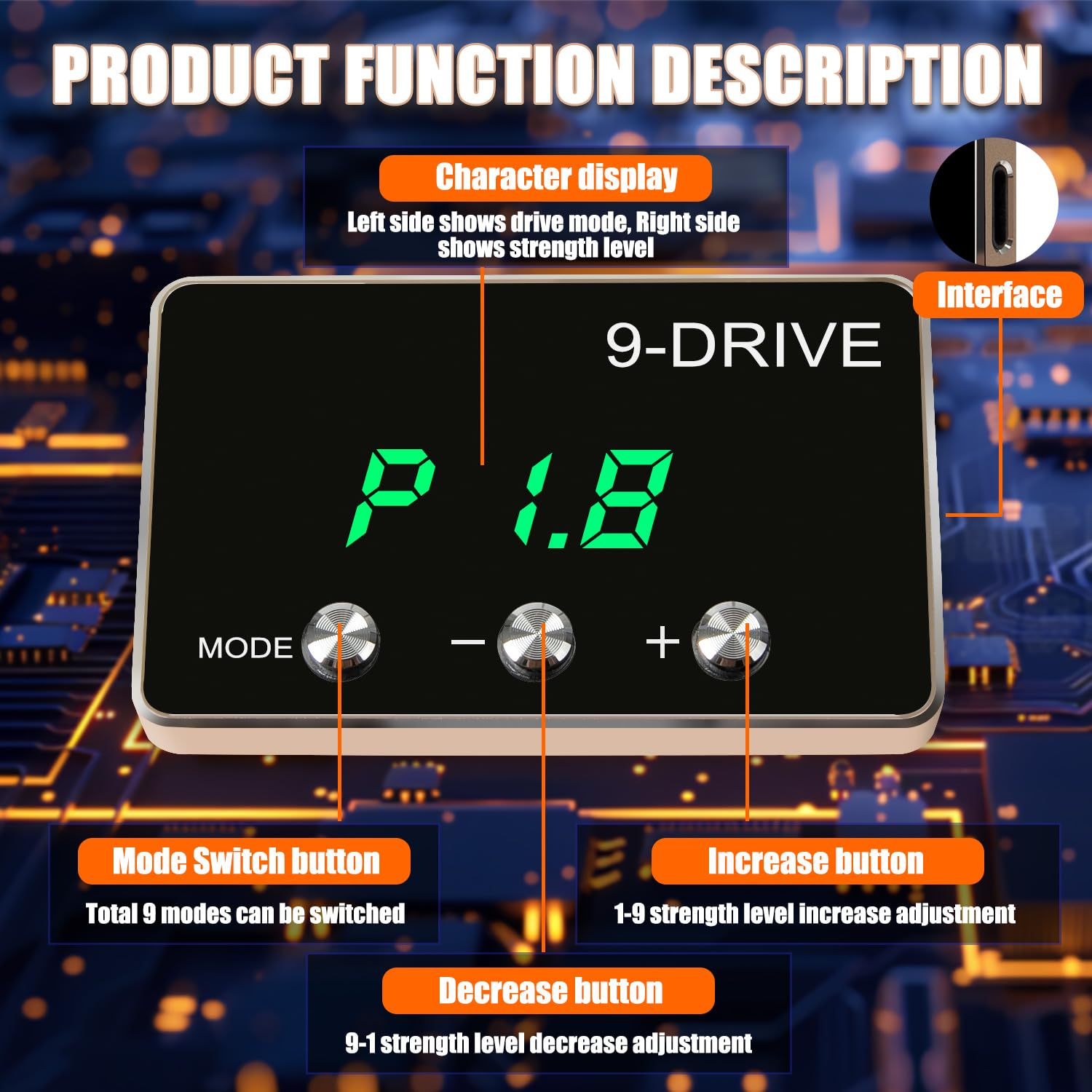 RANSOTO throttle response adjustment knob for precise tuning during city and highway use.