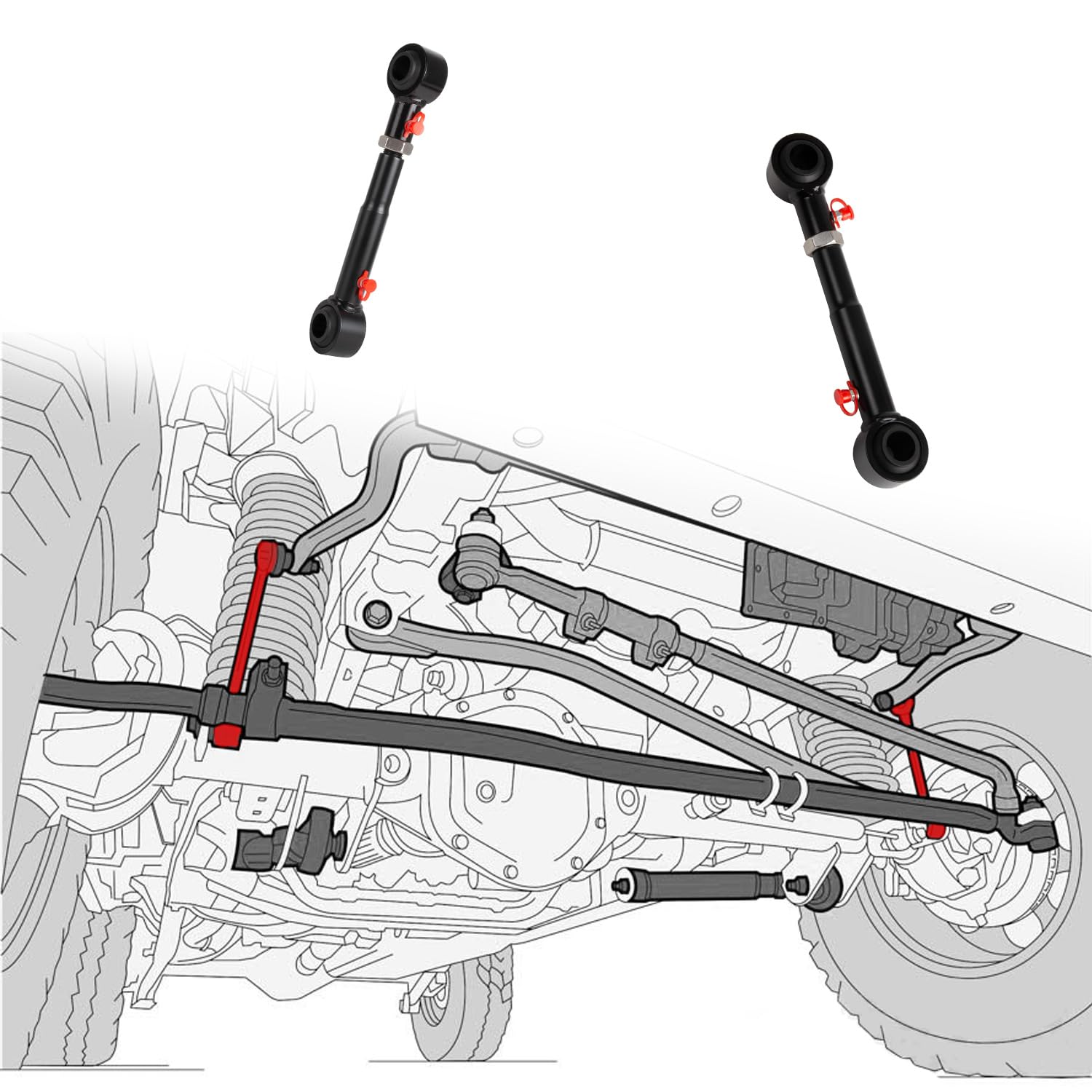 RANSOTO two-piece sway bar disconnect kit in its packaging for Jeep TJ/XJ.