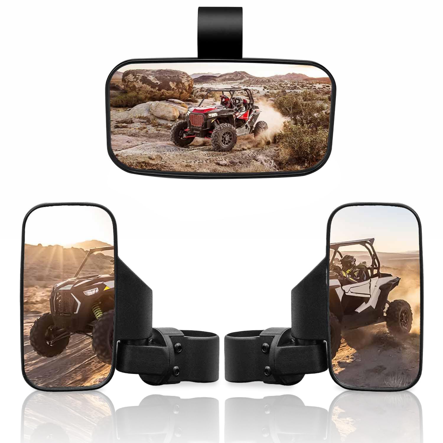 RANSOTO UTV side rear-view mirror with 1.75–2 inch clamps for clearer trail visibility