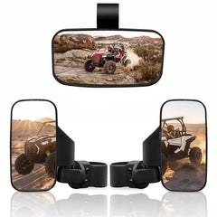 RANSOTO UTV side rear-view mirror with 1.75–2 inch clamps for clearer trail visibility