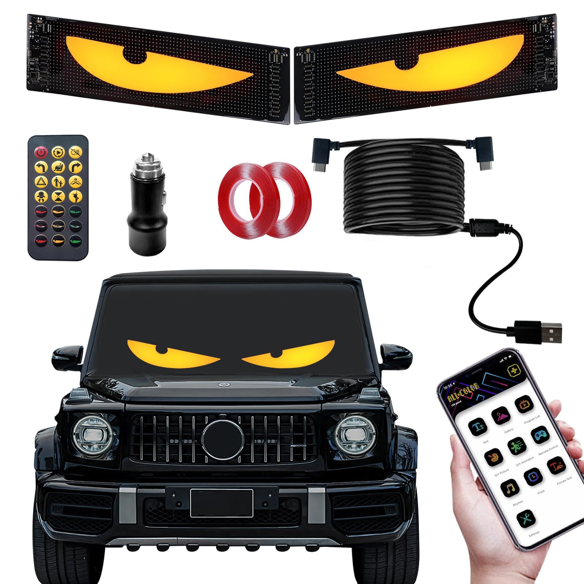 RAOZBE Devil Eyes Light on windshield provides synchronized full color display for cars