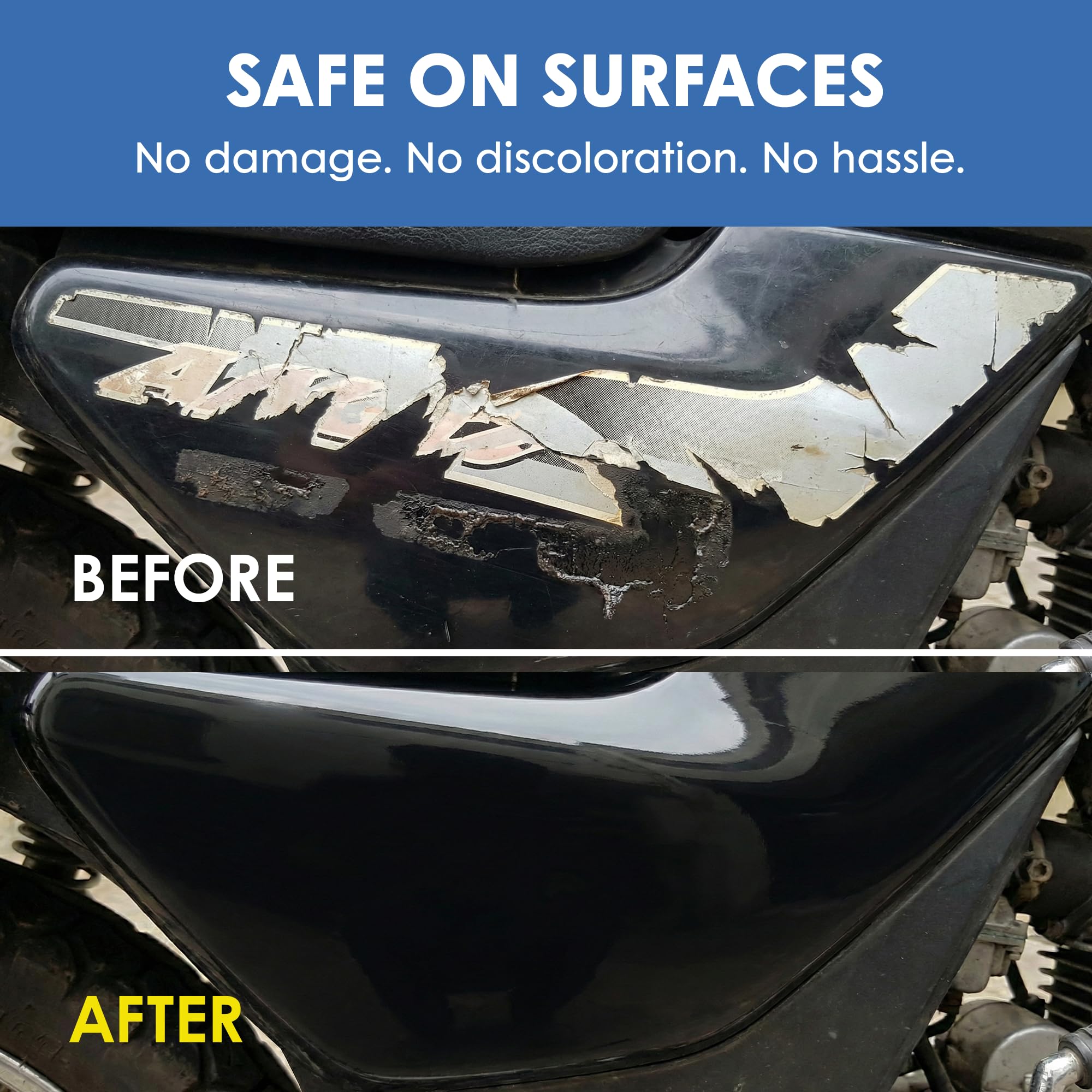 Adhesive residue dissolving with Rapid Tac reduces scraping effort.